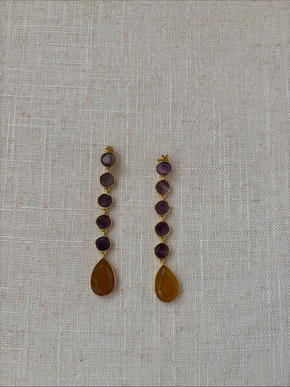 J. Crew Gold-Tone Purple Stone and Amber Teardrop Earrings